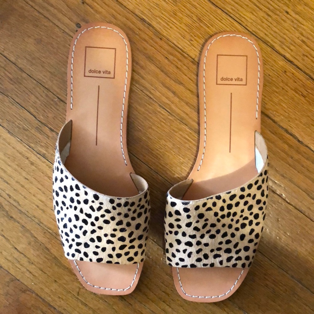 Leopard asymmetrical leather sandal size 10